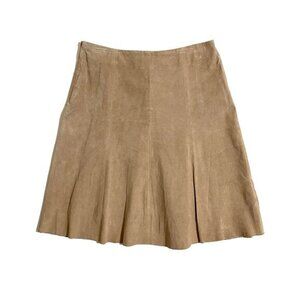 Daisy Fuentes Tan Genuine Suede Leather A Line Knee Length Skirt SZ 10